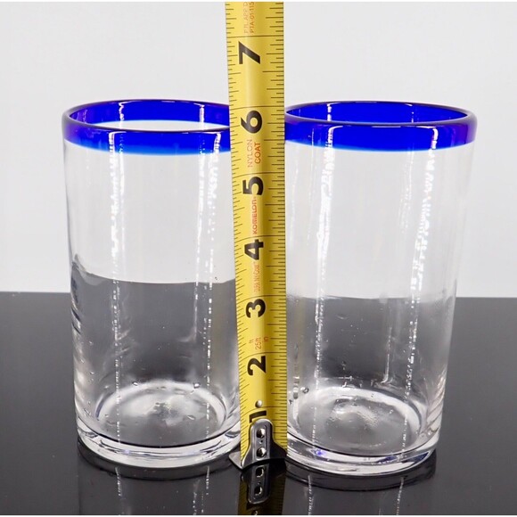 Cobalt Blue Tumbler Drinking Glasses Set of 2 Hand Blown Heavy 6" Tall MInt! - Picture 2 of 5